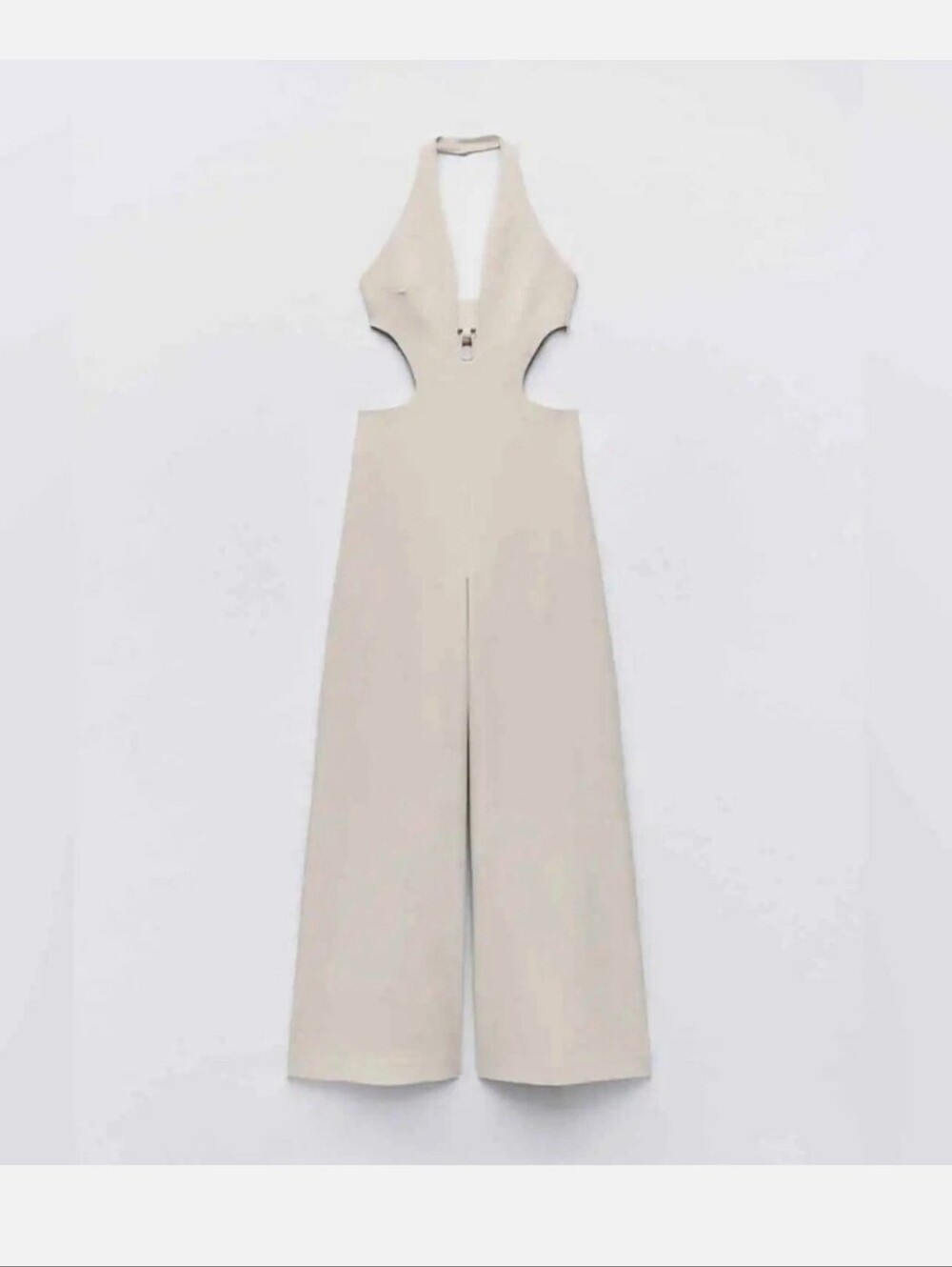 Beige cutout halter jumpsuit